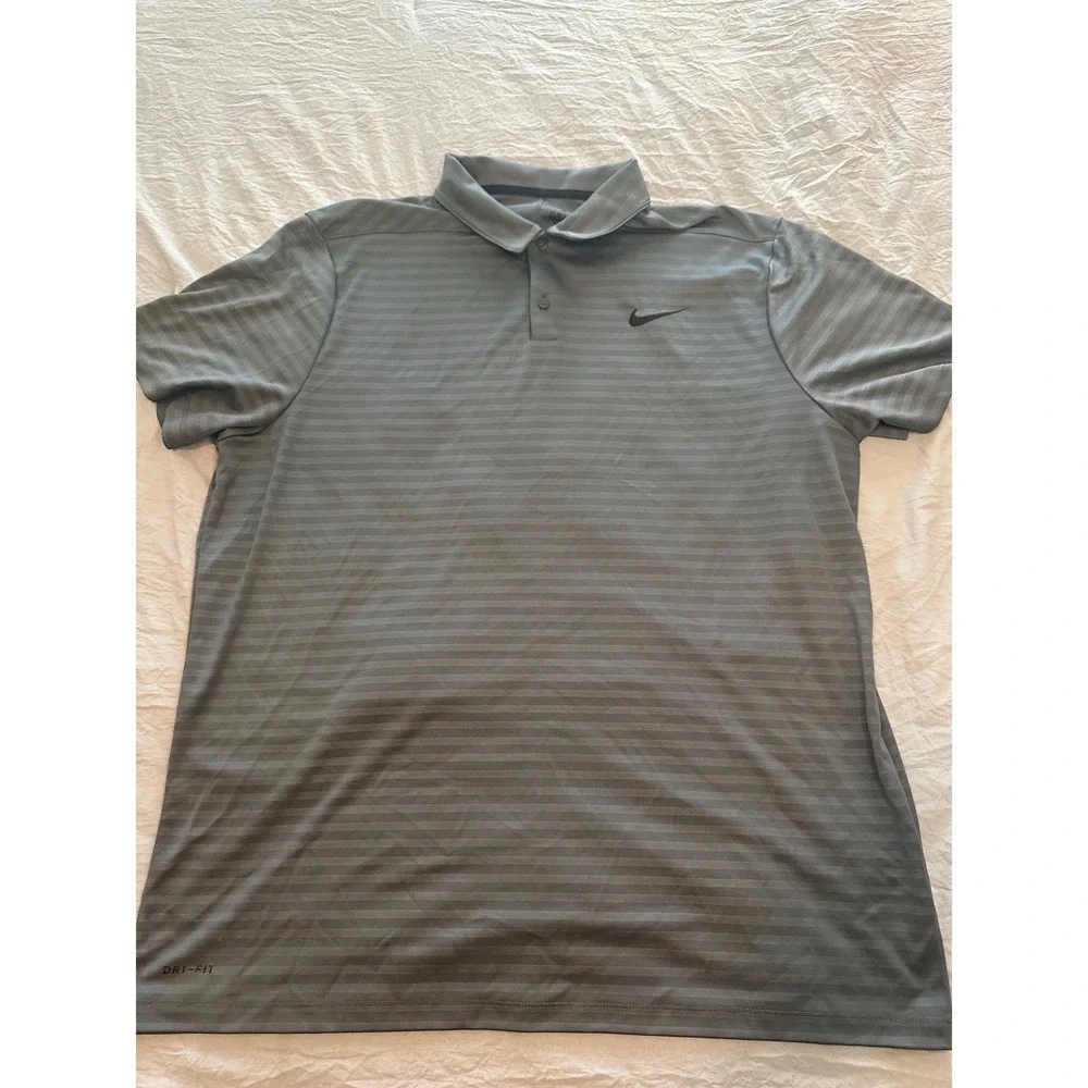 Nike Dri-FIT Mens XXL Gray Striped Golf Polo Shirt Short Sleeve Athletic Tee
